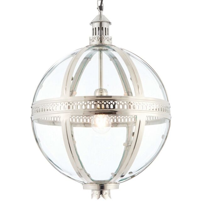 Loops Hanging Ceiling Pendant Light Nickel & Clear Glass Vintage Lamp Bulb Orb Shade in Metallics - image 1