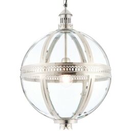 Loops Hanging Ceiling Pendant Light Nickel & Clear Glass Vintage Lamp Bulb Orb Shade in Metallics - thumbnail 1