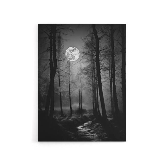 "Artery8 Full Moon Over Misty Forest Landscape Canvas Wall Art Print in Grey - Size: W18"" x H24""" - image 1