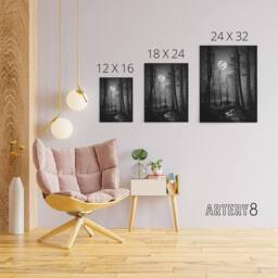 "Artery8 Full Moon Over Misty Forest Landscape Canvas Wall Art Print in Grey - Size: W18"" x H24""" - thumbnail 4