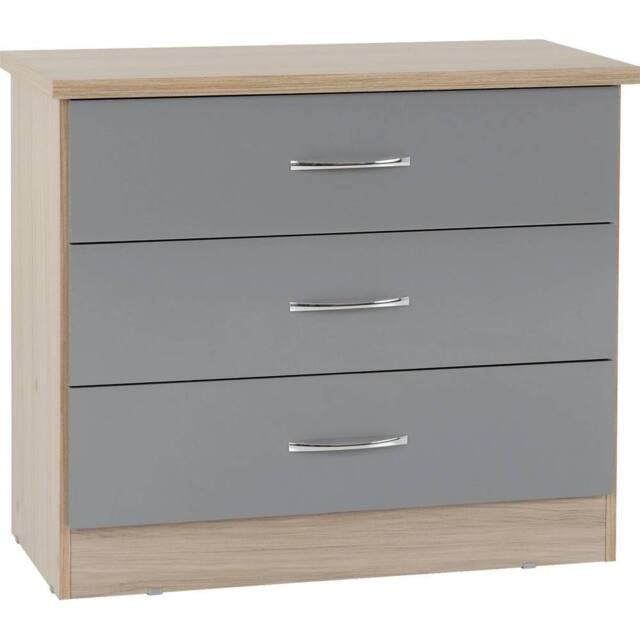 FORGEVIO Grey Gloss 3 Drawer Chest Freestanding Modern Bedroom Storage - image 1