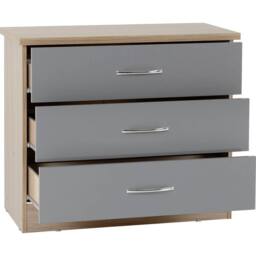 FORGEVIO Grey Gloss 3 Drawer Chest Freestanding Modern Bedroom Storage - thumbnail 3