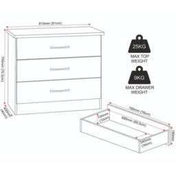 FORGEVIO Grey Gloss 3 Drawer Chest Freestanding Modern Bedroom Storage - thumbnail 2