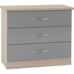 FORGEVIO Grey Gloss 3 Drawer Chest Freestanding Modern Bedroom Storage