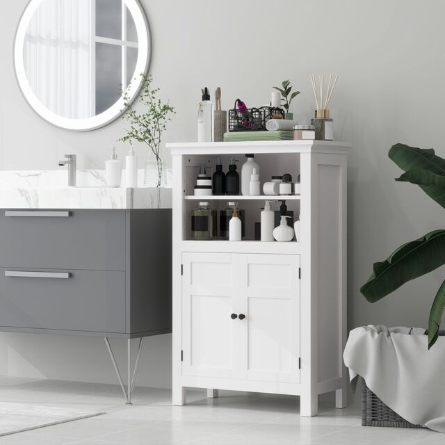 HOMCOM Modern Bathroom Storage Cabinet with Open Shelves, White - image 1