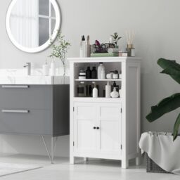 HOMCOM Modern Bathroom Storage Cabinet with Open Shelves, White - thumbnail 1