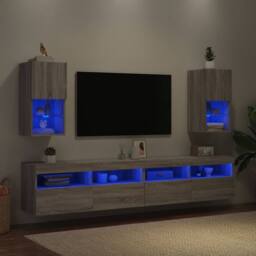 Berkfield Home TV Cabinets with LED Lights 2 pcs Grey Sonoma 30.5x30x60 cm - thumbnail 4