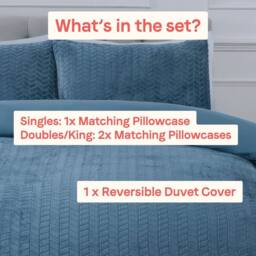 Rapport Home Chevron Faux Teddy Polyester Fleece Duvet Cover Set with Pillowcase in Blue - Size: Single - thumbnail 4