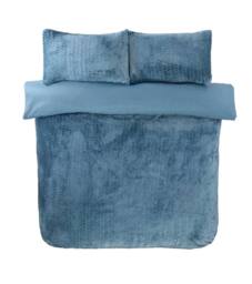 Rapport Home Chevron Faux Teddy Polyester Fleece Duvet Cover Set with Pillowcase in Blue - Size: Single - thumbnail 5