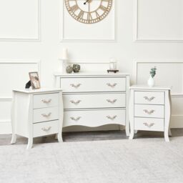 Melody Maison Large 3 Drawer Chest Of Drawers & Pair Of Bedside Tables - Elizabeth Ivory Range in Off-White - thumbnail 2