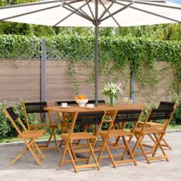 Berkfield Home Beautiful Folding Garden Chairs 8 pcs Black Solid Wood Acacia in Light Brown - thumbnail 2