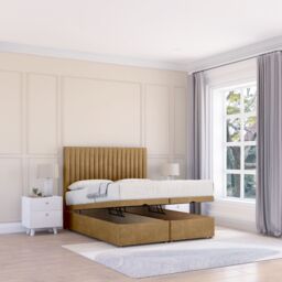 Sloomy Manhattan Plush Fabric Ottoman Bed End Opening With Sprung Memory Mattress & 26 Inch strut Headboard in Light Brown - Size: Small Single - thumbnail 1