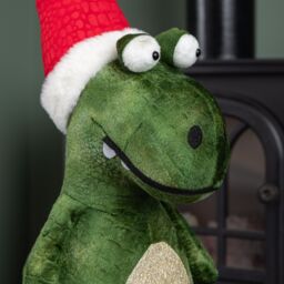 Samuel Alexander 70cm Tall Plush Santa-Saurus Dino Standing Decoration with Santa Hat in Green - thumbnail 5