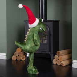 Samuel Alexander 70cm Tall Plush Santa-Saurus Dino Standing Decoration with Santa Hat in Green - thumbnail 3