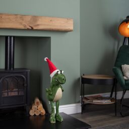 Samuel Alexander 70cm Tall Plush Santa-Saurus Dino Standing Decoration with Santa Hat in Green - thumbnail 2