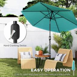 OUTSUNNY 2.6M Garden Parasol Umbrella with Aluminium Pole, Tilt in Turquoise - thumbnail 4
