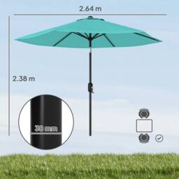OUTSUNNY 2.6M Garden Parasol Umbrella with Aluminium Pole, Tilt in Turquoise - thumbnail 3
