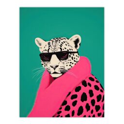 "Wee Blue Coo Wall Art Print Fashion Cheetah Vibrant Teal Hot Pink Colour Block Fun Bold Animal Portrait Poster - Size: W18"" x H24""" - thumbnail 1