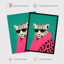 "Wee Blue Coo Wall Art Print Fashion Cheetah Vibrant Teal Hot Pink Colour Block Fun Bold Animal Portrait Poster - Size: W18"" x H24""" - thumbnail 2