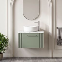 Balterley 1 Drawer Wall Hung Vanity Unit Marble Laminate Worktop, Green 600mm - thumbnail 8