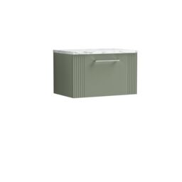 Balterley 1 Drawer Wall Hung Vanity Unit Marble Laminate Worktop, Green 600mm - thumbnail 1