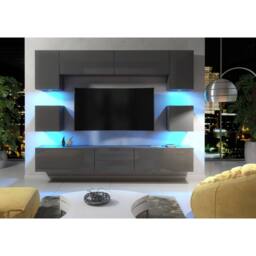 Mex Furniture LTD Wall TV Unit Panorama - Dark Grey with Gloss Doors & LED Lights - thumbnail 4