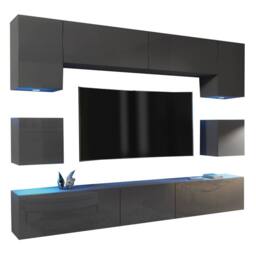 Mex Furniture LTD Wall TV Unit Panorama - Dark Grey with Gloss Doors & LED Lights - thumbnail 6