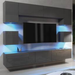 Mex Furniture LTD Wall TV Unit Panorama - Dark Grey with Gloss Doors & LED Lights - thumbnail 1