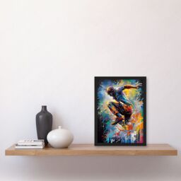 Artery8 Parkour Paint Splat Portrait Jump Action Shot Artwork Framed Wall Art Print A4 in Black - thumbnail 2