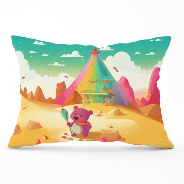 Warren Reed - Designer Purple Bear On A Beach Holiday Cushions in Yellow - Size: 60 cm x 60 cm - image 1