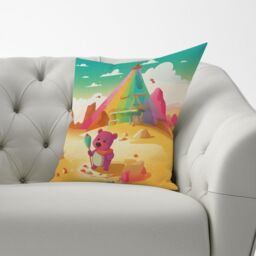 Warren Reed - Designer Purple Bear On A Beach Holiday Cushions in Yellow - Size: 60 cm x 60 cm - thumbnail 2