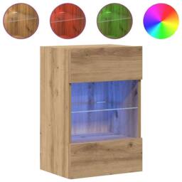 Berkfield Home TV Wall Cabinets with LED Lights 2 pcs Artisan Oak 40x30x60, 5 cm in Brown - thumbnail 1