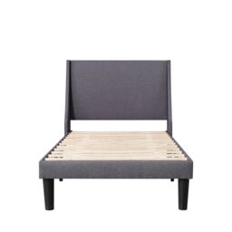 AKA Single Bed Soft Linen 3FT Upholstered Bed with Winged Headboard Wood Slat Support in Grey - thumbnail 4