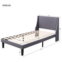 AKA Single Bed Soft Linen 3FT Upholstered Bed with Winged Headboard Wood Slat Support in Grey - thumbnail 7