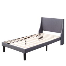 AKA Single Bed Soft Linen 3FT Upholstered Bed with Winged Headboard Wood Slat Support in Grey - thumbnail 6
