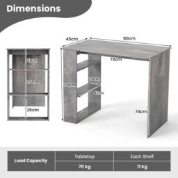Kelvenix Computer Desk 90cm Study Desk in Grey - Size: 0.6m2 - thumbnail 2