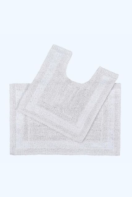 Homescapes Luxury Bath Mat Set Reversible 1600GSM 100% Cotton 2 Pc w. Pedestal Mat in White - image 1