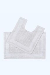 Homescapes Luxury Bath Mat Set Reversible 1600GSM 100% Cotton 2 Pc w. Pedestal Mat in White