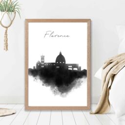 ARTZE Florence Watercolour Skyline City Framed Print SIZE: A2 with Oak Frame in Black - Size: A4 - thumbnail 2