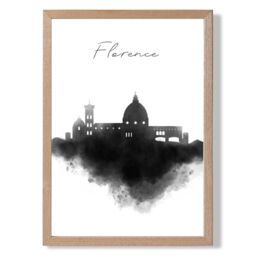 ARTZE Florence Watercolour Skyline City Framed Print SIZE: A2 with Oak Frame in Black - Size: A4