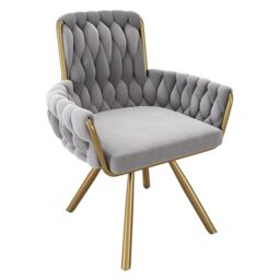 HomeTouch Velvet Upholstered Swivel Kitchen Dining Chairs with Gold Metal Legs in Grey - Size: 6 Pack - thumbnail 7