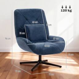 HOMCOM Swivel Accent Chair, Chenille Armchair with Lumbar Pillow, Dark Blue - thumbnail 3