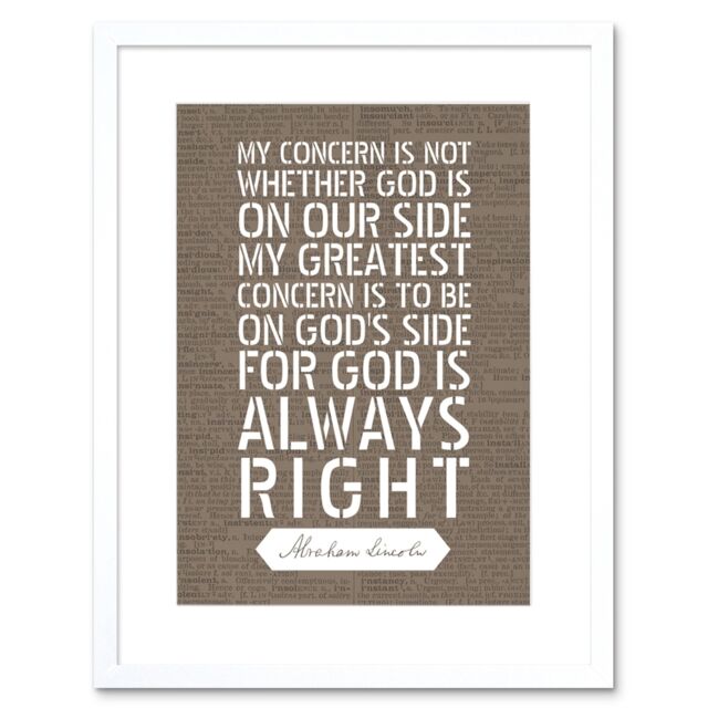 "Artery8 Wall Art Print Dictionary Page Quote Abraham Lincoln Gods Side Artwork Framed 9X7 Inch in White - Size: W7"" x H9""" - image 1