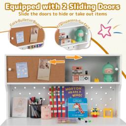 CASART Kids Desk & Chair Set Wooden Study Desk w/ 2 Cabinets & 3 Drawers in White - thumbnail 8