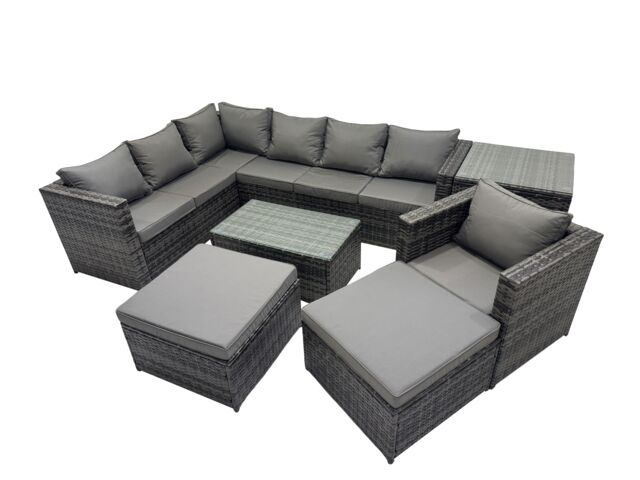 Fimous Outdoor Rattan Garden Furniture Set with 2 Big Stools Side Table in Dark Grey - image 1