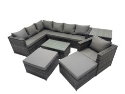 Fimous Outdoor Rattan Garden Furniture Set with 2 Big Stools Side Table in Dark Grey - thumbnail 1