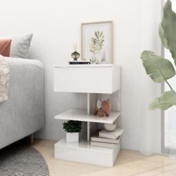 Berkfield Home Bedside Cabinet High Gloss White 40x35x65 cm Engineered Wood - Size: 40 x 35 x 65 cm - thumbnail 3