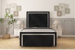 "Comfort Beds Sofia Chrome Naples Bed Frame - 50"" Upholstered Headboard in Black - Size: Super King" - thumbnail 2