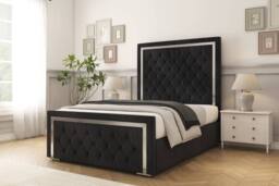 "Comfort Beds Sofia Chrome Naples Bed Frame - 50"" Upholstered Headboard in Black - Size: Super King" - thumbnail 1