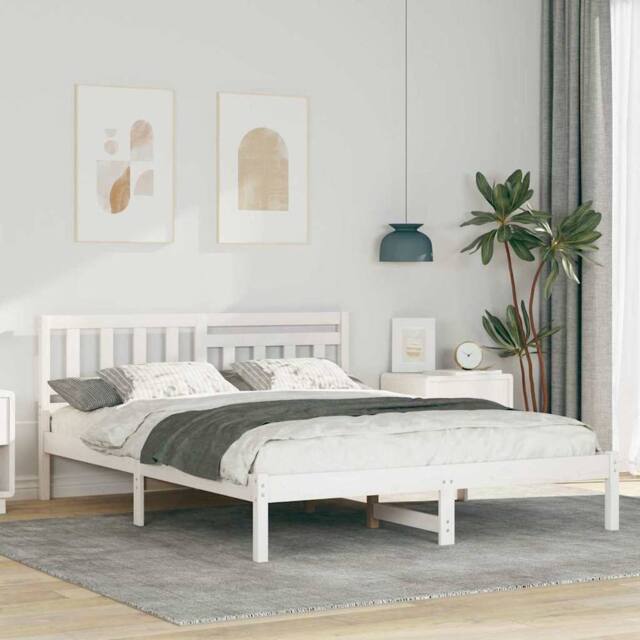 Berkfield Home Bed Frame with Headboard White 160 x 200 cm Solid pine wood - image 1